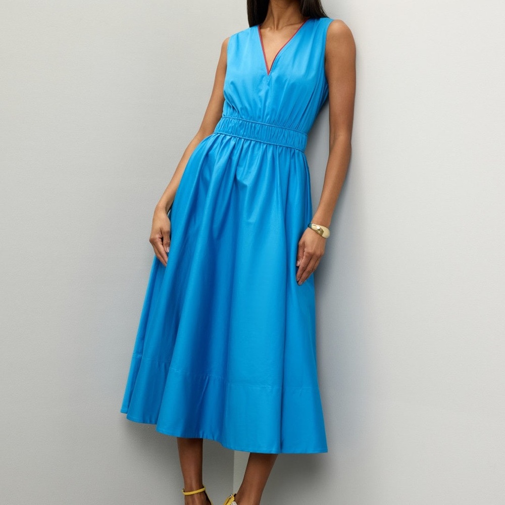 Roksanda Blue Midi Dress Sleeveless V-Neck Cinch Waist